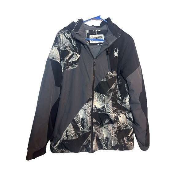 Spyder Women's Plus Size 20 Hooded Full Zip Jacket Black Gray Camo Style 195018 - Picture 1 of 6